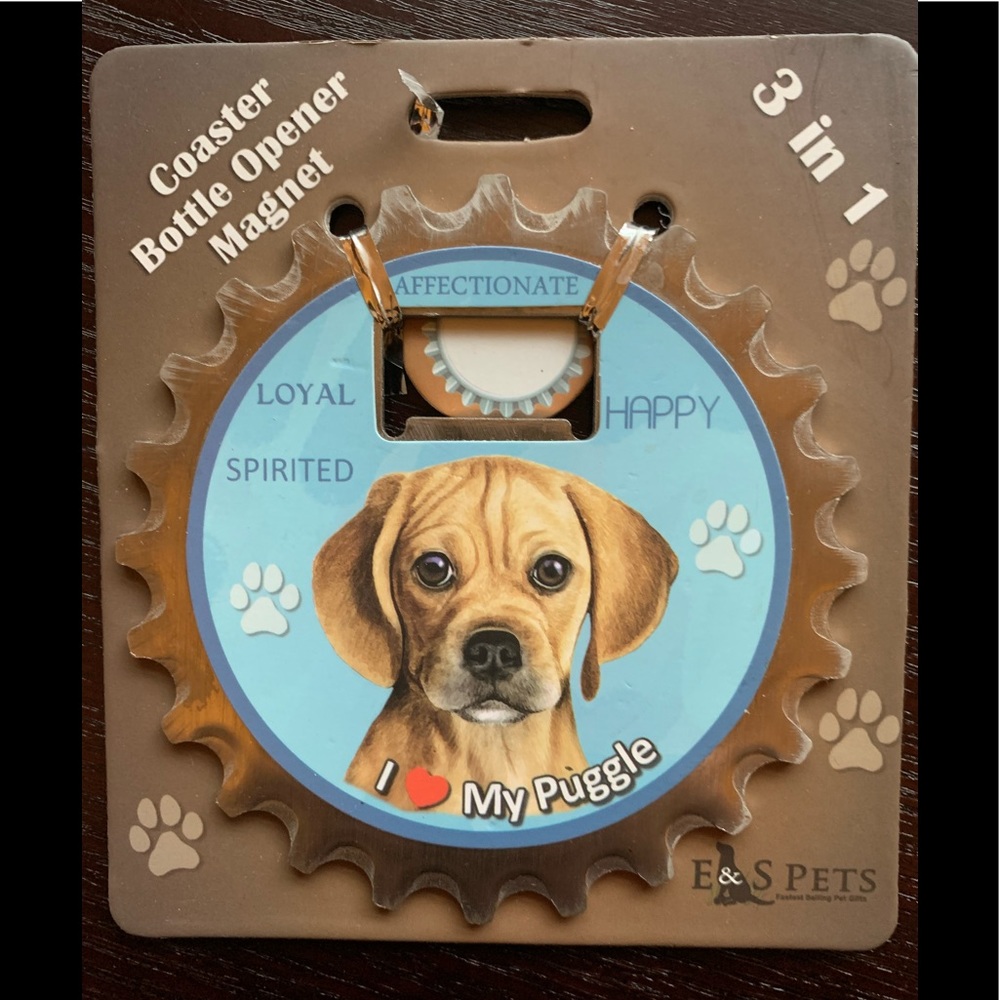 COASTER BOTTLE OPENER MAGNET PUGGLE DOG THEME